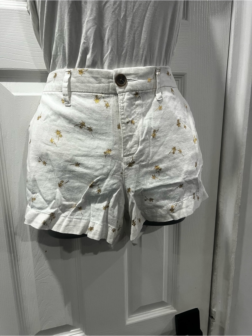 Old Navy White Shorts with Gold Palm Embroidery